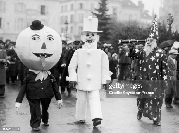 Moon, Robot And Astronaut Costumes Marched In The Parade Of The Troyes Carnival In The Champagne-Ardenne Region On February 8, 1937.