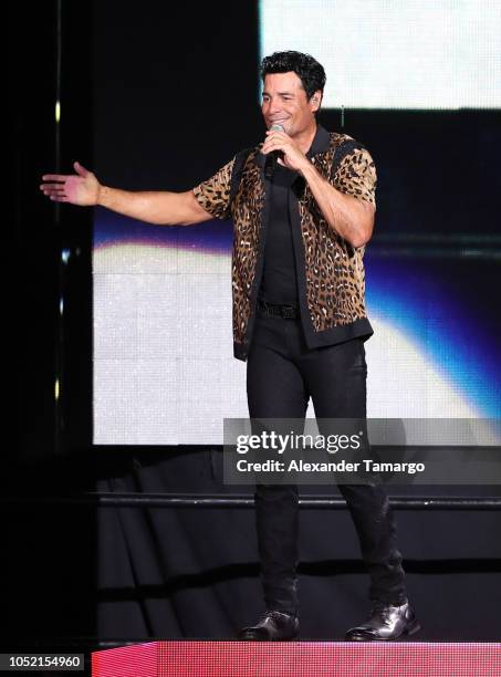 Chayanne is seen performing on stage during the "Desde El Alma Tour 2018" concert at the AmericanAirlines Arena on October 14, 2018 in Miami, Florida.