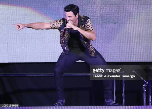 Chayanne is seen performing on stage during the "Desde El Alma Tour 2018" concert at the AmericanAirlines Arena on October 14, 2018 in Miami, Florida.