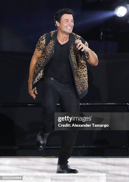 Chayanne is seen performing on stage during the "Desde El Alma Tour 2018" concert at the AmericanAirlines Arena on October 14, 2018 in Miami, Florida.