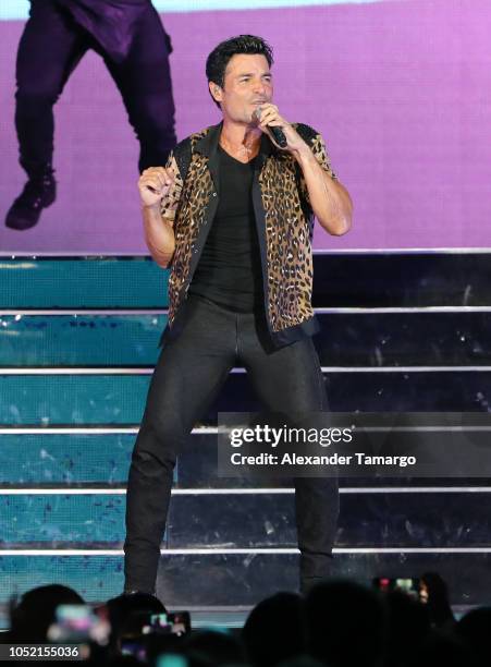 Chayanne is seen performing on stage during the "Desde El Alma Tour 2018" concert at the AmericanAirlines Arena on October 14, 2018 in Miami, Florida.