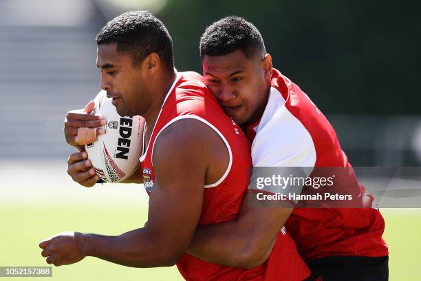 Michael Jennings runs through drills during a Mate Ma'a Tonga Training Session at Mt Smart Stadium on October 15, 2018 in Auckland, New Zealand.