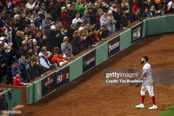 David Price of the Boston Red Sox walks back to the dugout after being relieved in the fifth inning against the Houston Astros during Game Two of the...