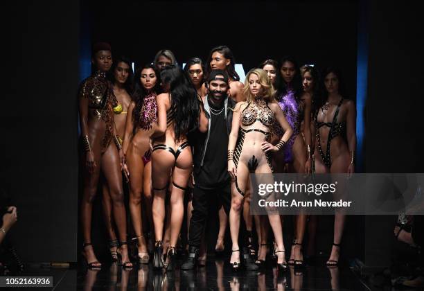 Black Tape Project designer Joel Alvarez on the runway with models at Los Angeles Fashion Week Powered by Art Hearts Fashion LAFW SS/19 at The...