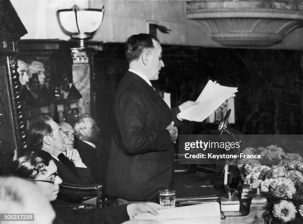 On May 14, 1932 In Rio De Janeiro, The President Of Brazil Getulio Vargas Reading Before The Chambers Of Deputies The Decree To Oraganize The Next...