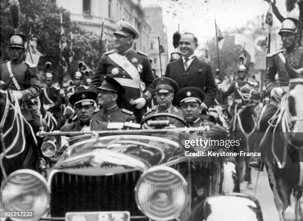 On October 7, 1933 In Official Vist In Rio De Janeiro, The Argentinian President And General Augustin Pedro Justo Accompanying His Brazilian...