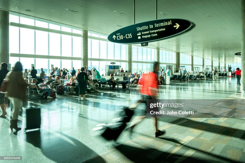 Passenger Rushing Through Airport Departure Terminal, Tampa International Airport