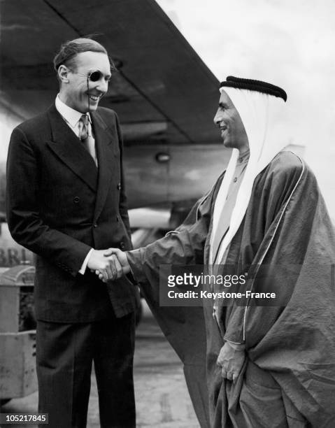 Cheikh Abdullah Iii Al-Salim Al-Sabah Of Kuwait'S Brother On Official Visit In London, Welcomed At The Airport Of London By Christopher Ewart-Biggs...