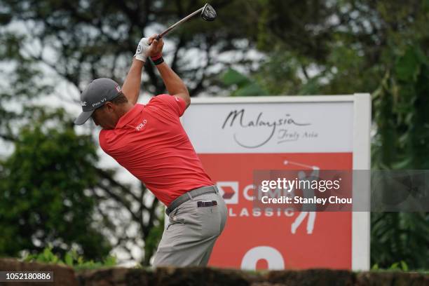 Justin Thomas of United States plays on the 2nd hole during the final round of the CIMB Classic at TPC Kuala Lumpur on October 14, 2018 in Kuala...