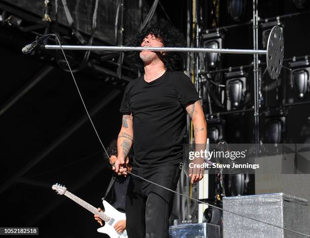 Vocalist Cedric Bixler-Zavala of At The Drive-In performs on Day 2 of Aftershock Festival 2018 at Discovery Park on October 14, 2018 in Sacramento,...