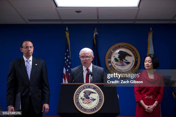 Attorney General Jeff Sessions speaks during a news conference on efforts to reduce transnational crime at the U.S. Attorney's Office for the...