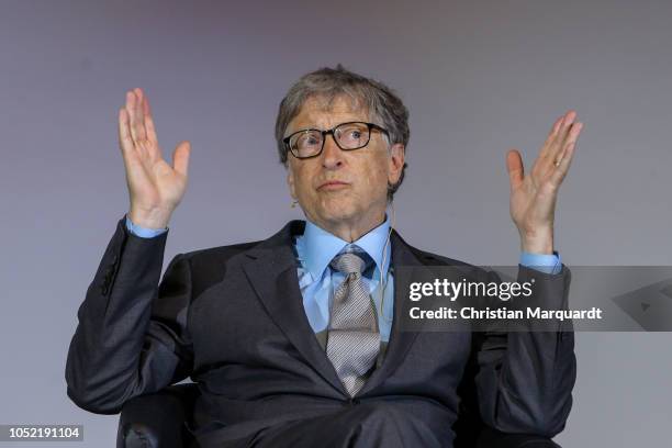 Bill Gates speaks onstage at Innovation potential in Africa Event at the Technical University of Berlin on October 15, 2018 in Berlin, Germany. Under...