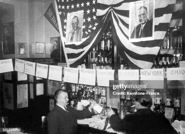 Harry Mac Elhone, The Owner Of Harry'S Bar, Located On Rue Daunou In Paris, Filled Out His Voting Form During The Fake Elections Held In His Bar...