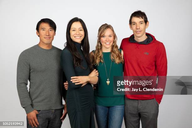 Rock climbers Jimmy Chin, director Elizabeth Chai Vasarhelyi, Sanni McCandless and Alex Honnold, from 'Free Solo' are photographed for Los Angeles...