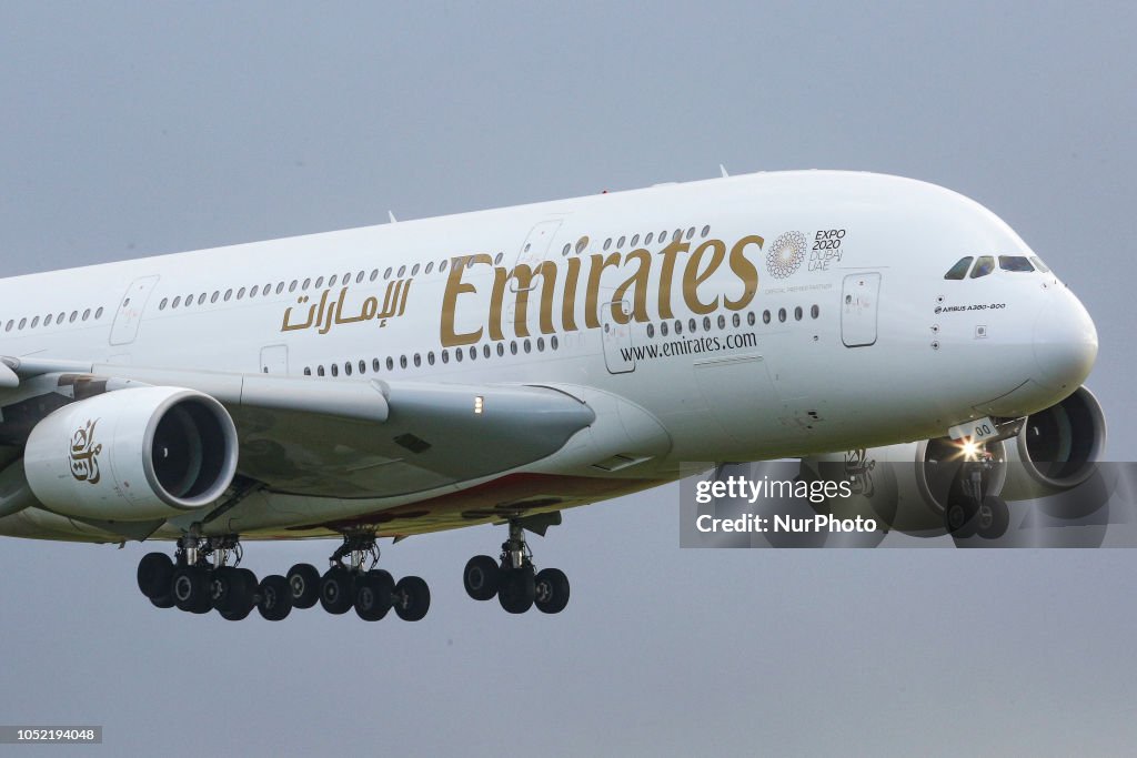 Emirates Airbus A380 landing