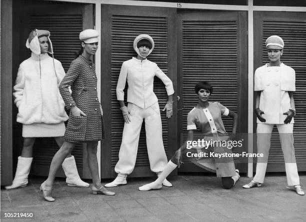 Miss Finland Dressed In Marinekko, Miss France In Emmanuelle Khanh, Miss Italy In Emilio Pucci, Miss England In Mary Quant And Miss Switzerland In...