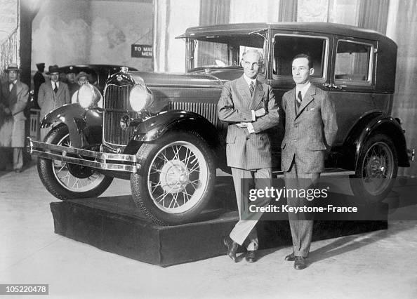 Henry Ford And His Son Edsel In Front Of Their New Model In New York In 1927-1933 Henry Ford And His Son Edsel In Front Of Their New Model In New York In 1927-1933