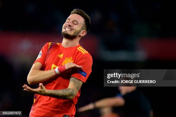 Spain's defender Inigo Martinez reacts during the UEFA Nations League football match between Spain and England on October 15, 2018 at the Benito...