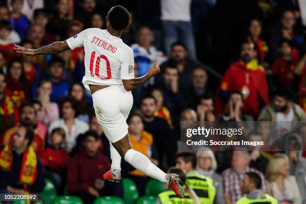 Raheem Sterling of England, celebrate his goal the 0-1 during the UEFA Nations league match between Spain v England at the Estadio Benito Villamarin...