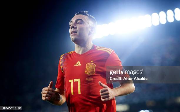 Iago Aspas of Spain reacts during the UEFA Nations League A Group Four match between Spain and England at Estadio Benito Villamarin on October 15,...