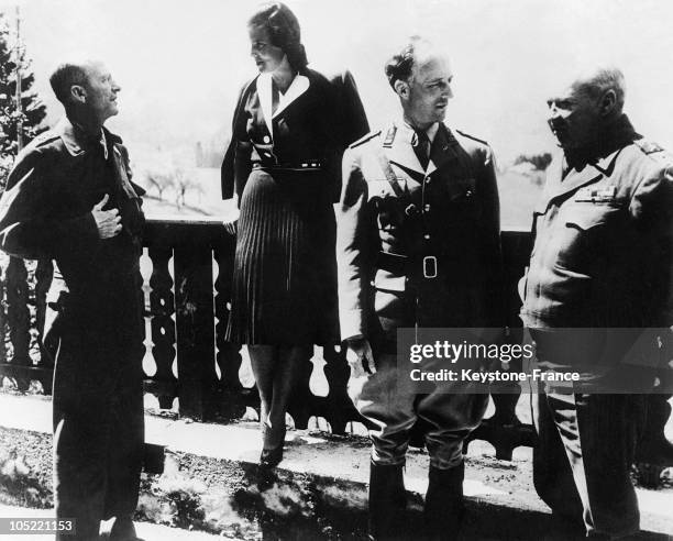 King Leopold Iii Of Belgium And His Wife Princess De Rethy With American Generals Patch And Wade Haislip, In Strobl, Austria In 1945.The Royal...