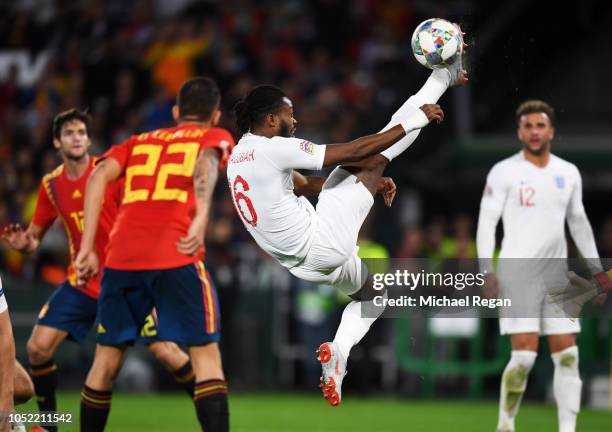 Nathaniel Chalobah of England clears the ball during the UEFA Nations League A Group Four match between Spain and England at Estadio Benito...