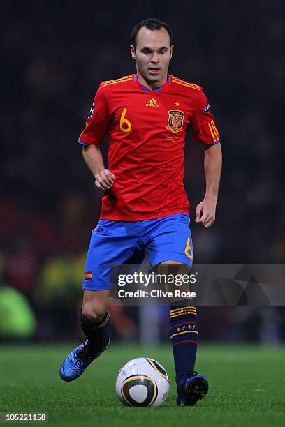 Andres Iniesta of Spain during the UEFA EURO 2012 Group I qualifying match between Scotland and Spain at Hampden Park on October 12, 2010 in Glasgow,...