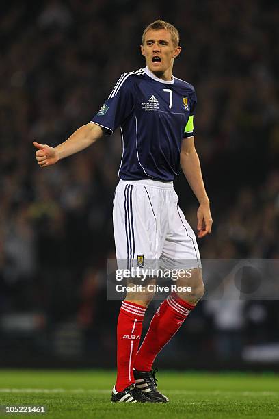 Darren Fletcher of Scotland during the UEFA EURO 2012 Group I qualifying match between Scotland and Spain at Hampden Park on October 12, 2010 in...