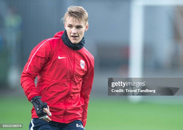 Martin Odegaard of Norway during training before the UEFA Nations League C group three match between Norway and Bulgaria at Ullevaal Stadion on...