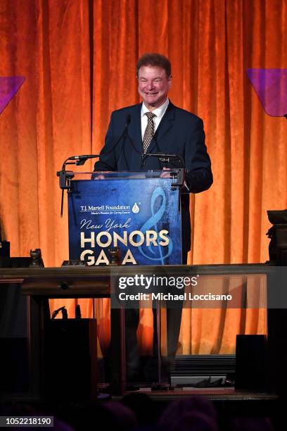 Actor, presenter Robert Wuhl speaks on stage during The T.J. Martell Foundation 43rd New York Honors Gala at Cipriani 42nd Street on October 15, 2018...