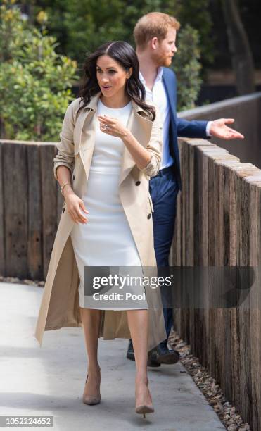 Prince Harry, Duke of Sussex and Meghan, Duchess of Sussex during a visit to Taronga Zoo on October 16, 2018 in Sydney, Australia. The Duke and...