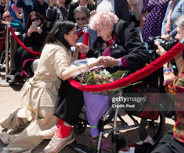 Meghan, Duchess of Sussex meets 98 year old Daphne Dunne during a meet and greet at the Sydney Opera House on October 16, 2018 in Sydney, Australia....