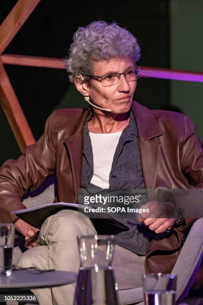Fina Birulés, philosopher and one of the greatest specialists in the work of Hannah Arendt is seen during her speech at the Bienal of Thought in...