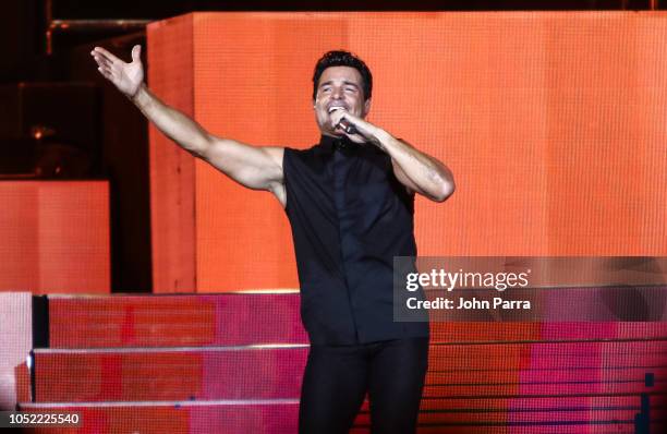 Chayanne is seen performing on stage during the 'Desde El Alma Tour 2018' concert at American Airlines Arena on October 14, 2018 in Miami, Florida.