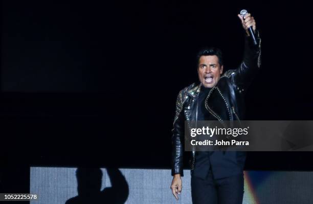 Chayanne is seen performing on stage during the 'Desde El Alma Tour 2018' concert at American Airlines Arena on October 14, 2018 in Miami, Florida.