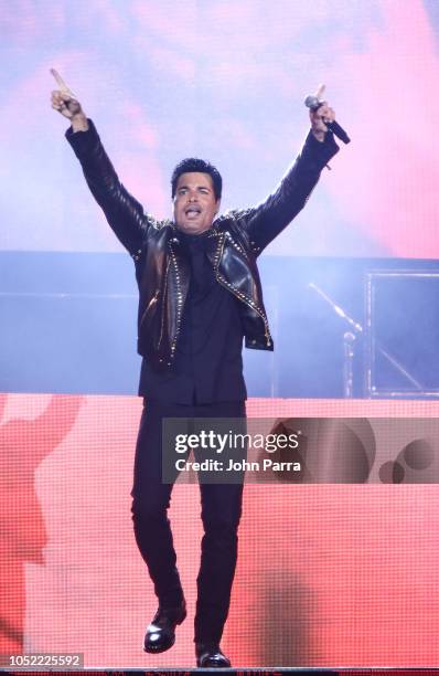 Chayanne is seen performing on stage during the 'Desde El Alma Tour 2018' concert at American Airlines Arena on October 14, 2018 in Miami, Florida.