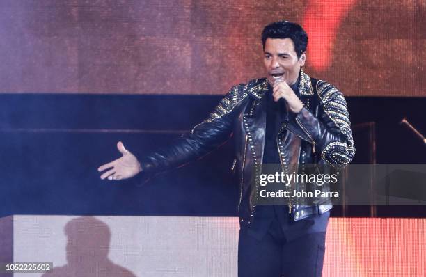 Chayanne is seen performing on stage during the 'Desde El Alma Tour 2018' concert at American Airlines Arena on October 14, 2018 in Miami, Florida.