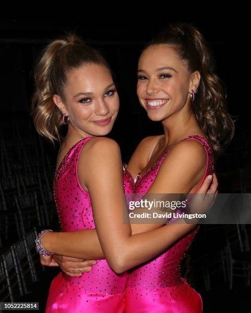 Maddie Ziegler and Alexis Ren pose at "Dancing with the Stars" Season 27 at CBS Televison City on October 15, 2018 in Los Angeles, California.