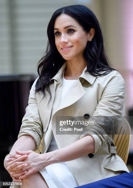 Meghan, Duchess of Sussex watchs a rehearsal of Spirit 2018 by the Bangarra Dance Theatre at the Sydney Opera House on October 16, 2018 in Sydney,...