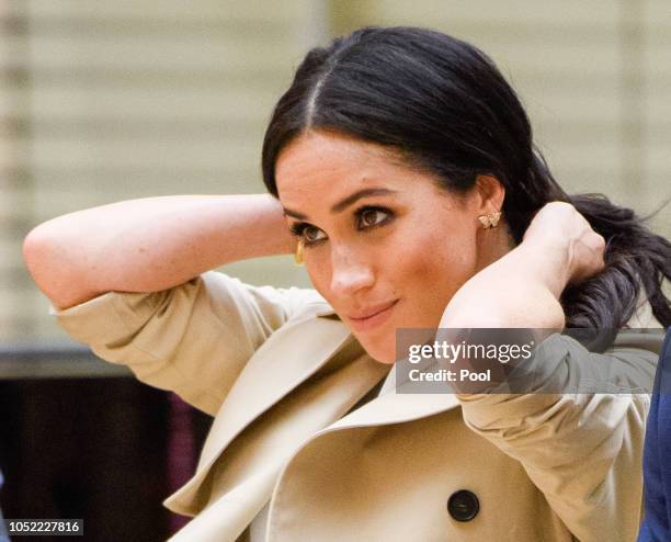 Meghan, Duchess of Sussex watches a rehearsal of Spirit 2018 by the Bangarra Dance Theatre at the Sydney Opera House on October 16, 2018 in Sydney,...