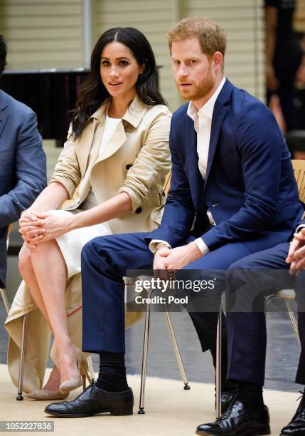 Meghan, Duchess of Sussex and Prince Harry, Duke of Sussex watch a rehearsal of Spirit 2018 by the Bangarra Dance Theatre at the Sydney Opera House...