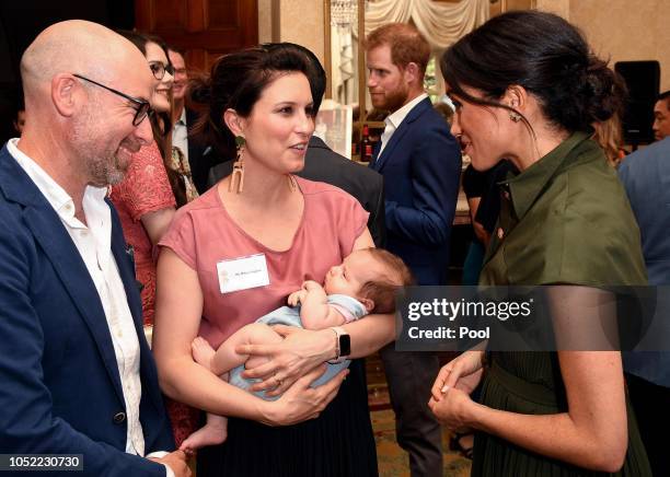 Meghan, Duchess of Sussex talks to Australian Singer Missy Higgins, with her 9 week old baby Lunar, at an afternoon reception hosted by the...