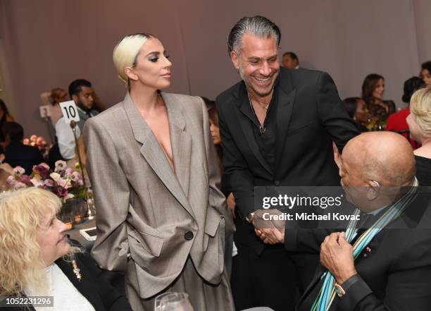 Mia Farrow, Lady Gaga, Christian Carino and Quincy Jones attend ELLE's 25th Annual Women In Hollywood Celebration presented by L'Oreal Paris, Hearts...