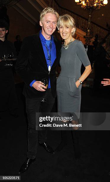 Philip Treacy and Joanna Trollope attend the global launch of Vertu Constellation Quest at Lancaster House on October 12, 2010 in London, England.