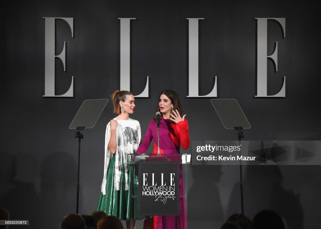 Sarah Paulson and Sandra Bullock speak onstage at ELLE's 25th Annual