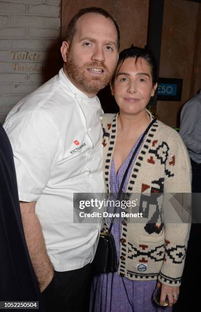 Bryn Williams and Sharleen Spiteri attend the 10th anniversary of Primrose Hill restaurant Odette's on October 15, 2018 in London, England.