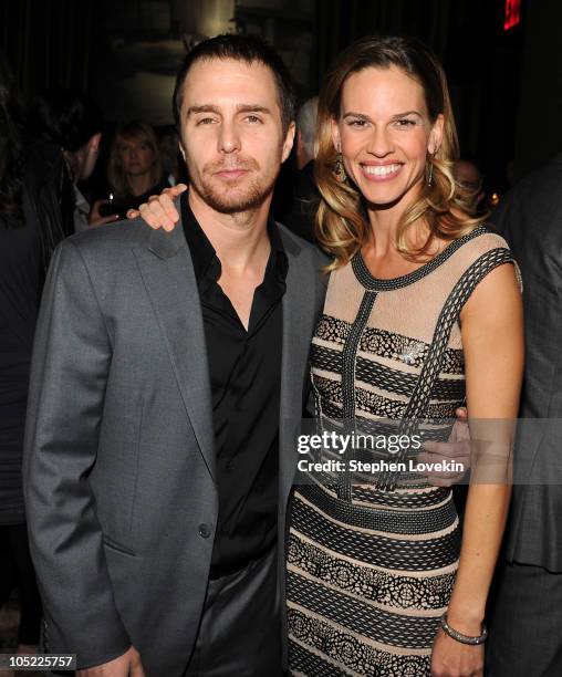 Actor Sam Rockwell and actress Hilary Swank attend the Cinema Society & Laura Mercier host the after party for "Conviction" at Soho Grand Hotel on...