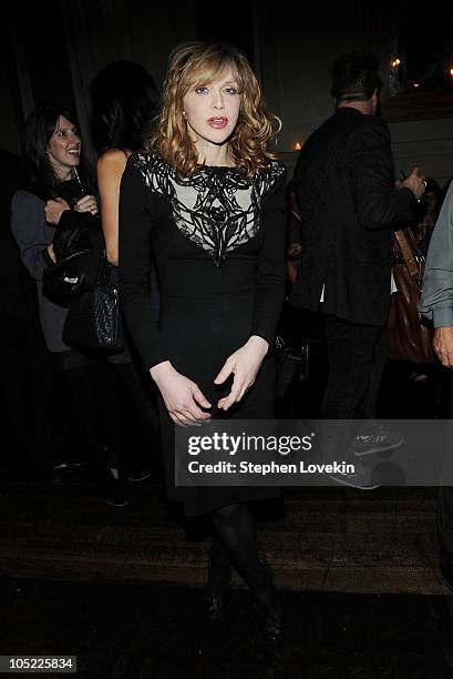 Singer Courtney Love attends the Cinema Society & Laura Mercier host the after party for "Conviction" at Soho Grand Hotel on October 12, 2010 in New...