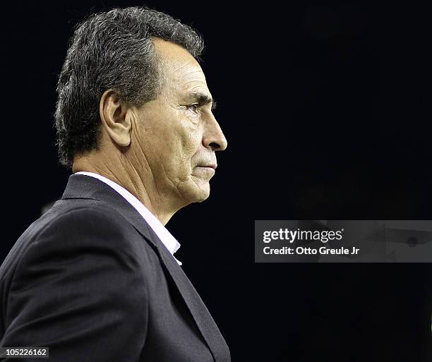 Head coach Jose Luis Real of Chivas de Guadalajara looks on prior to the game against the Seattle Sounders FC on October 12, 2010 at Qwest Field in...