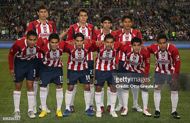 Members of Chivas de Guadalajara pose for the team photo prior to the game against the Seattle Sounders FC on October 12, 2010 at Qwest Field in...